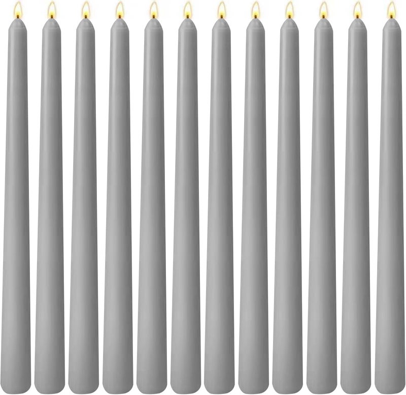 Sihuida 10-Inch Gray Taper Candles, 12 Pack Unscented and Dripless Candlesticks, Long-Lasting Burn Time of 7-8 Hours, Perfect for Home Décor, Weddings, and Events - Image 1